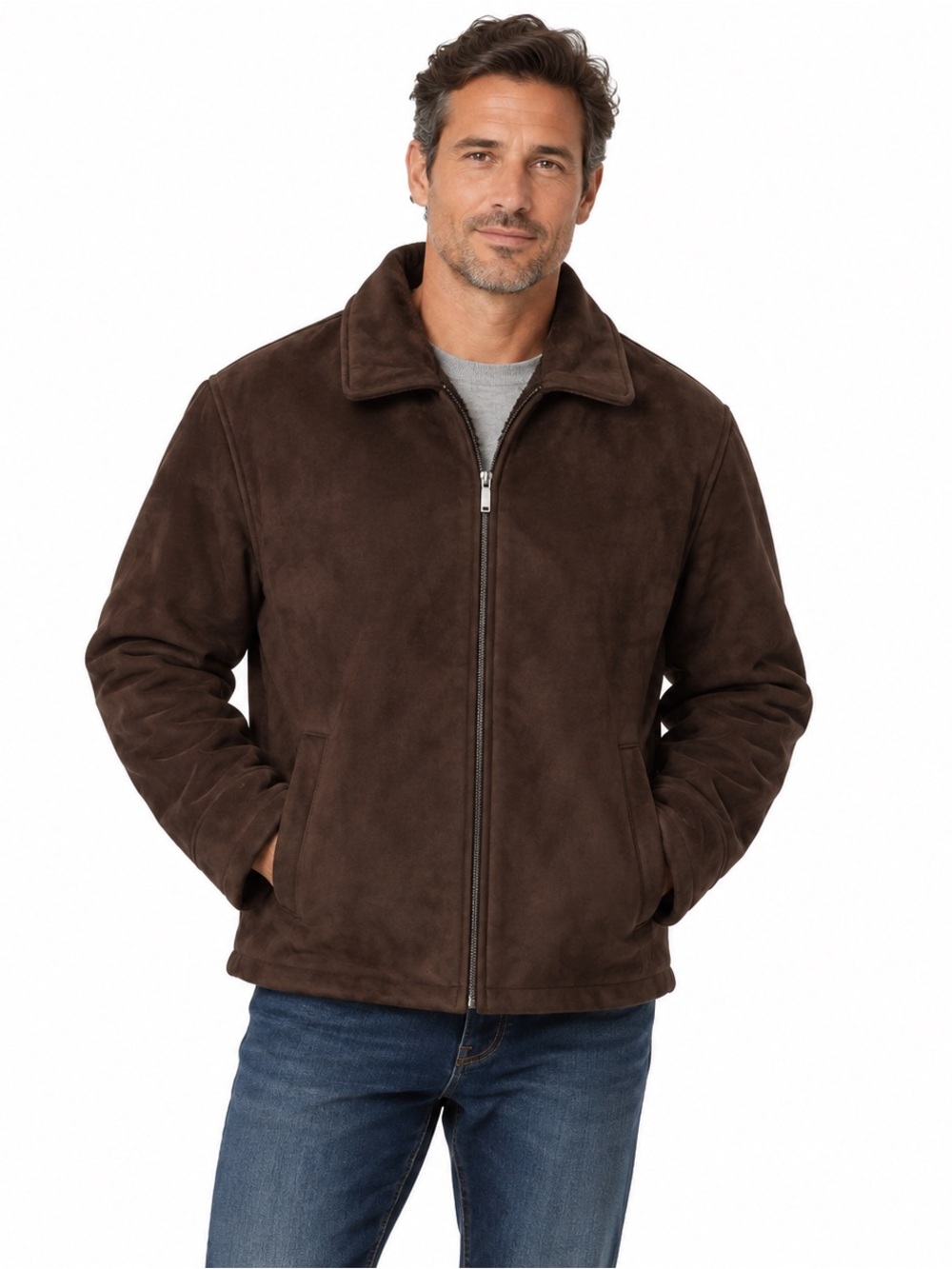 Apt. 9 Brown Faux Suede Faux Fur Lined Jacket Men’s XL NWT